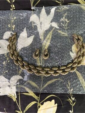 Metallic Gold Twisted Rope Necklace and clip Earrings